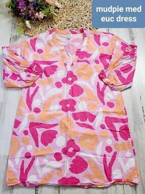 Mudpie pin and orange relaxed dress with balloon sleeves